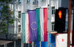 Ungarn-und EU-Flaggen