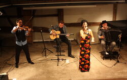 Vier von Foaie Verde (von links): Sebastian Mare (Violine), Frank Wekenmann (Gitarre), Katalin Horvath (Gesang), Vlad Babro (Baj