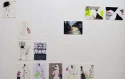 Beispiele des Dialogs per Post mit Zeichnungen von Künstlerinnen und Künstlern des VBKW, den die Ausstellung »Ping-Pong – und ab