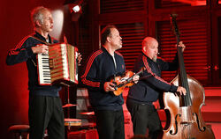 Kuriose musikalische Gymnastik mit Akkordeon, Geige, Kontrabass: das Trio Berta Epple mit Bobbi Fischer, Gregor Hübner und Veit