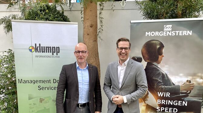 Robin Morgenstern (rechts) und Michael Klumpp haben sich auf eine Teil-Übernahme geeinigt.  FOTO: MORGENSTERN AG