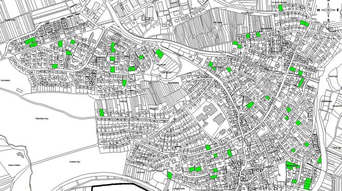 Das Baulandkataster Pliezhausen zeigt mit den grünen Flächen eindeutig, wie viele Baulücken in der Gemeinde frei sind.  GRAFIK: