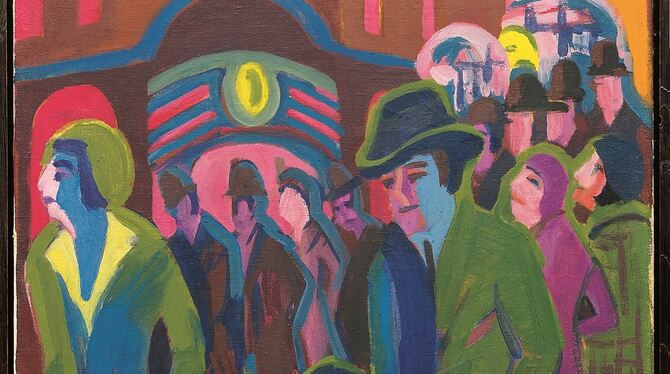 Ernst Ludwig Kirchners Gemälde "Straße mit Passanten bei Nachtbeleuchtung" von 1926/27, zu sehen in der Ausstellung "Street Life