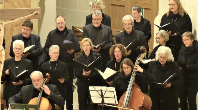 Konzentrierter  Auftritt nach  langer Pause:  Der Kammerchor  Münsingen bei seinem Konzert in der Münsinger Martinskirche.  FOTO