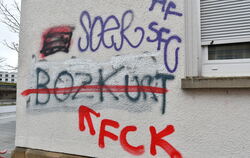 Ein Graffiti in der Reutlinger Innenstadt, das den »Grauen Wölfen«, türkischen Ultranationalisten, huldigt. Durchgestrichen von 