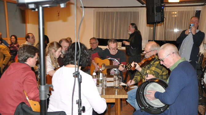 Freunde irischer Folk-Musik musizierten bei der Jam-Session im Bleichstetter Sportheim gemeinsam. FOTO: BIMEK