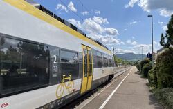Ein Zug der SWEG Bahn Stuttgart im Bahnhof Metzingen.  FOTO: KLEIN