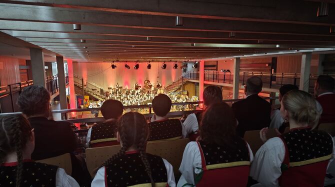 Während der Lehrensteinfelder Partnerverein spielte, lauschten die Mitglieder des Mössinger Musikvereins von der Empore aus.  FO