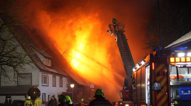 Einer von fünf Großbränden im vergangenen Jahr vernichtetet im Dezember einen Pferdehof in Upfingen.  FOTO: 7AKTUELL