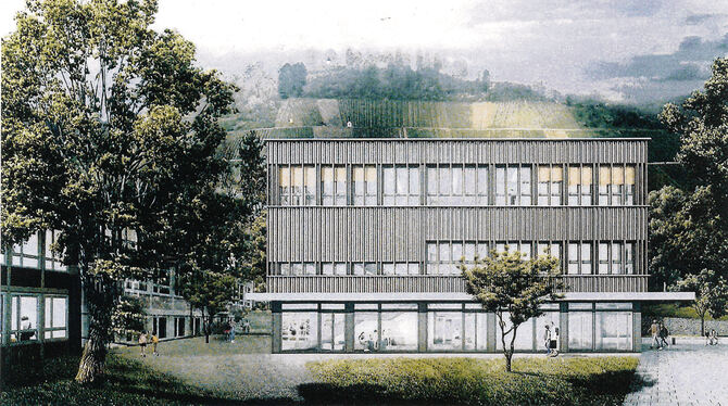 Außen Bleche mit »Tiefsicken« überm Beton, innen auch Holz an den Wänden: So soll der Naturwissenschaftliche Trakt des Dietrich- Außen Bleche mit »Tiefsicken« überm Beton, innen auch Holz an den Wänden: So soll der Naturwissenschaftliche Trakt des Dietrich-