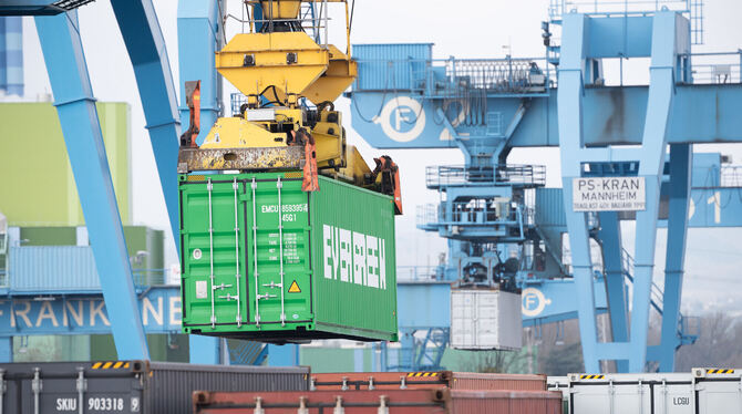 Am Mannheimer Hafen werden wohl 2023 weniger Container verladen. FOTO: GOLLNOW/DPA