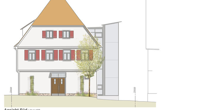 So wird die Südgiebelseite des Alten Rathauses künftig aussehen. ZEICHNUNG: HAEFELE So wird die Südgiebelseite des Alten Rathauses künftig aussehen. ZEICHNUNG: HAEFELE
