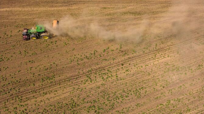 Traktor auf sandigem Feld