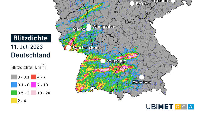 Die Blitzdichte war im Landkreis Reutlingen besonders hoch.