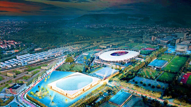 So könnte die neue Schleyerhalle aussehen. Sie soll Platz für bis zu 19 000 Zuschauern bieten.  FOTO: OSA/ASP