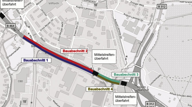 Am kommenden Donnerstag beginnt Bauphase 2 und damit die Sanierung der Fahrbahndecke in Fahrtrichtung Reutlingen. GRAFIK: REGIER