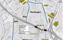Der Umeitungsplan für die Baustelle zwischen Reutlingen und Pfullingen. GRAFIK: RP