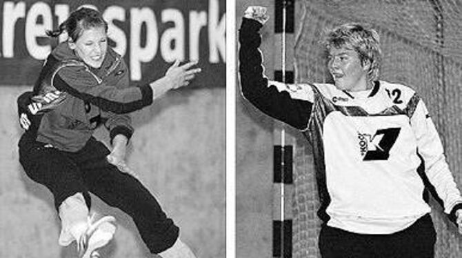 Ob Andrea May (links) oder Anika Kuhlmann (rechts), beide Torhüterinnen der Metzinger Zweitliga-Handballerinnen profitieren vom Training mit Experte Klaus Stoll.
FOTOS: LANGER