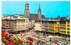 Postkarte aus Stuttgart: Blick vom Rathaus auf den Marktplatz, als dort noch Autos parkten.  FOTO: TRITSCHLER GMBH & CIE. KG 