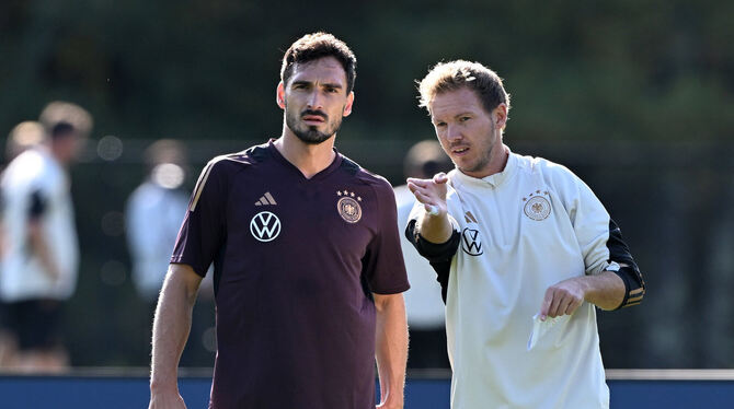 Der Trainer und sein Routinier: Julian Nagelsmann (rechts) und Mats Hummels.