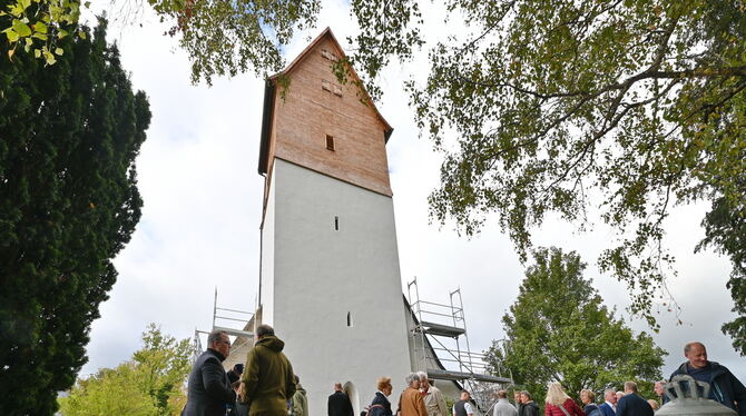 Anstehen für die Besichtigung des renovierten Turmes der Talheim Bergkirche. FOTO: MEYER