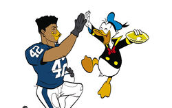 Sie sind ganz schnell Freunde geworden: Donald Duck und der Reutlinger Footballer, der im Comic so aussieht.