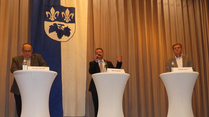Herwart Stribel (von links), Marcus Holder, Thomas Franz stellten sich vor und beantworteten Fragen von Bürgern.  FOTO: SANDER