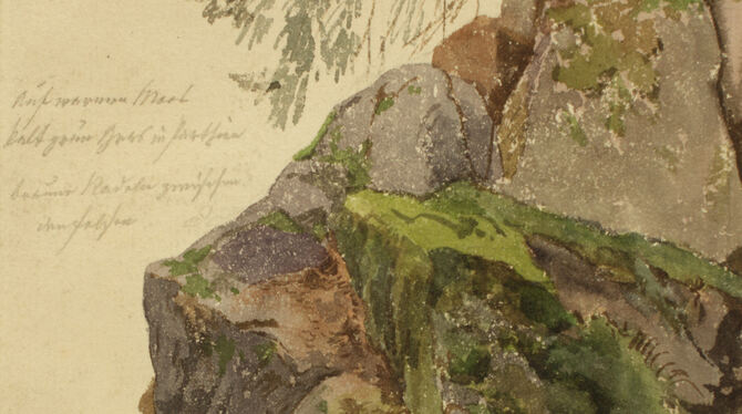 Das Aquarelle »Felsen mit Tanne« aus dem späten 18. Jahrhundert wird Caspar David Friedrich zugeschrieben.