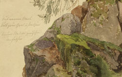 Das Aquarelle "Felsen mit Tanne" aus dem späten 18. Jahrhundert wird Caspar David Friedrich zugeschrieben.