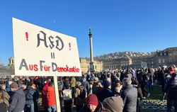 Zahlreiche Menschen, u.a. mit einem Plakat "AFD - Aus Für Demokratie" haben sich auf den Schlossplatz versammelt, um gegen die A