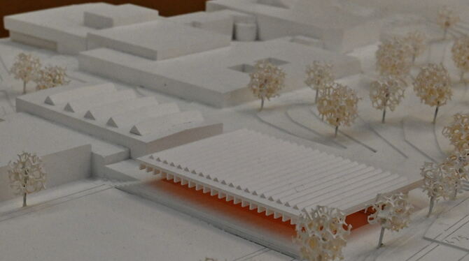 Entwurf der Kölner Architeken. Links die Jahnhalle II. Vorne der Südring. Entwurf der Kölner Architeken. Links die Jahnhalle II. Vorne der Südring.