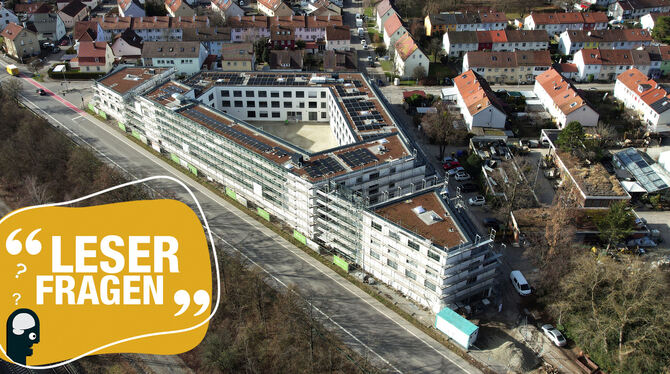 Leserfrage; Penta-Quartier; Reutlingen; GWG; Sondelfinger Straße Bis zu fünf Stockwerke hoch ragt das Penta-Quartier an der Sondelfinger Straße in die Höhe. Die Bauarbeiten an dem als Fünfeck-B