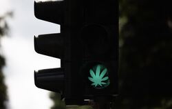 Cannabis-Blatt auf Ampel
