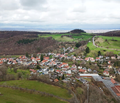 Blick von Süden auf Bronnweiler:  Hinter dem Ort liegen  Käpfle und  Waldflächen, die vom Regionalverband bisher als potenzielle