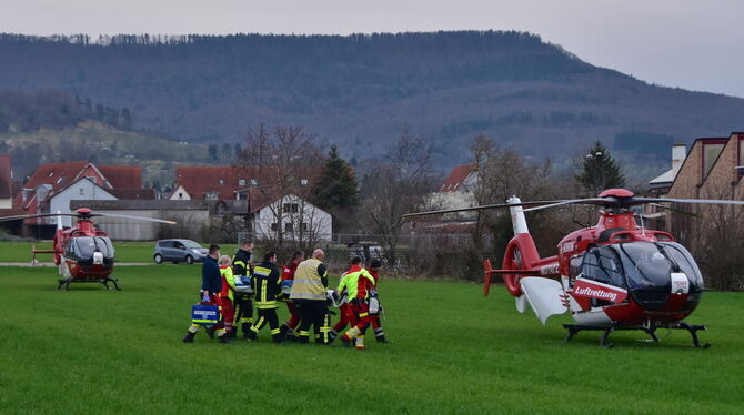 Zwei Rettungshubschrauber waren nach einem Unglücksfall in Mössingen am Samstagnachmittag im Einsatz. FOTO: MEYER