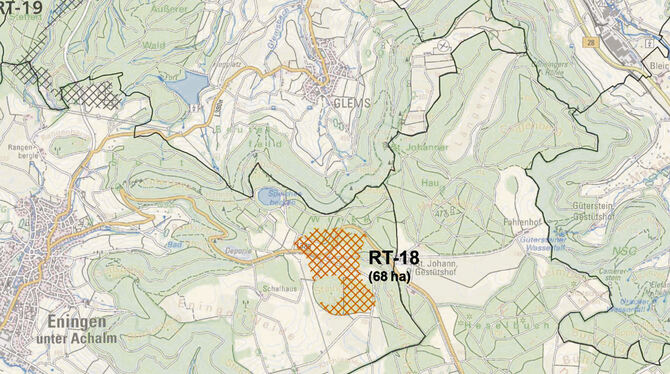 Das Gebiet RT-18 im Regionalplan für Windenergie-Vorranggebiete liegt auf Eninger Gemarkung.