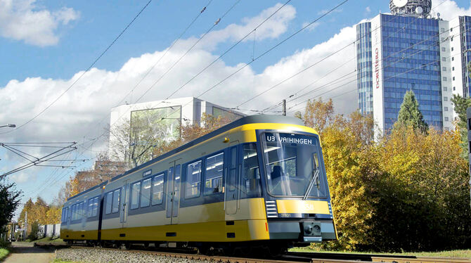 Der neue Stadtbahnwagen – noch als Computeranimation – soll von 2026 an in Stuttgart unterwegs sein.  ANIMATION: TRICON