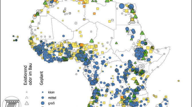 Existierende und geplante erneuerbare Elektrizitätskraftwerke in Afrika.  FOTO: REPP AFRICA DATENBANK