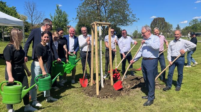 Gruppenbild mit Baum: Auftakt zur Bürgerbeteiligung an der Machbarkeitsstudie.  FOTO: STADT