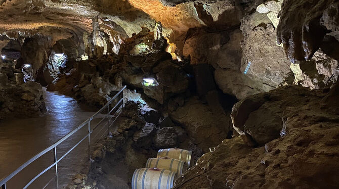 Die Fässer mit der Cuvée aus Metzinger Weinen lagern seit geraumer Zeit in der Bärenhöhle.  FOTO: GEMEINDE SONNENBÜHL