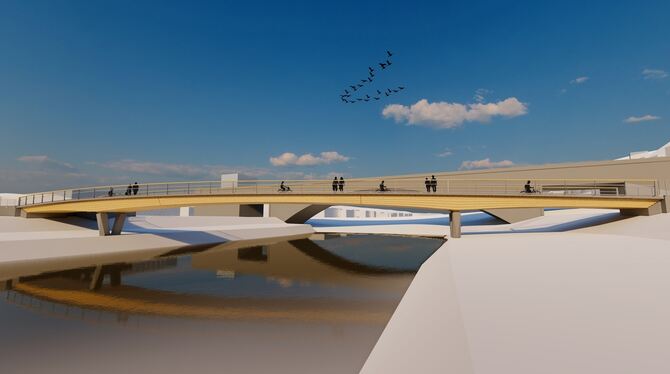So soll die neue Fuß- und Radbrücke in Lustnau aussehen. Sie verbindet den Teilort mit dem neuen Bahnhaltepunkt und dem Industri