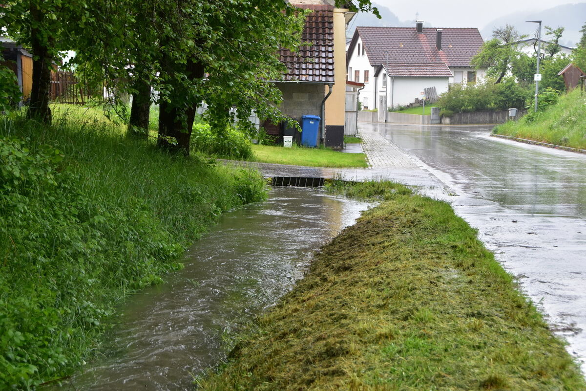 Eine Handbreit vor dem Überlaufen Die junge Lauchert in Melchingen am Ortseingang FOTO MEYER