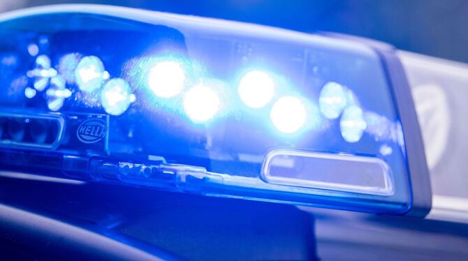 Ein Blaulicht leuchtet auf dem Dach eines Polizeiwagens