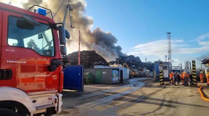 Größeres Feuer auf Recyclinghof in Mannheim Größeres Feuer auf Recyclinghof in Mannheim