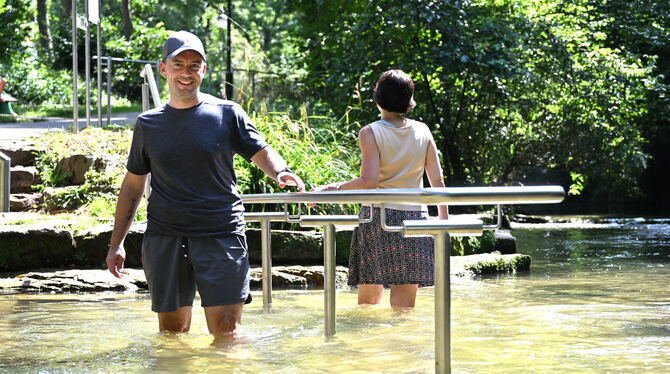 Die Kneipp-Anlage in der Reutlinger Echaz wurde pünktlich zur jetzigen Hitzewelle eröffnet.