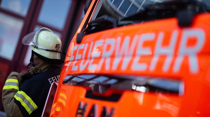 Feuerwehrmann steht neben einem Feuerwehrauto (Symbolbild)