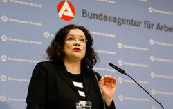 Andrea Nahles, Vorstandsvorsitzende der Bundesagentur für Arbeit (BA), spricht zur Lage auf dem deutschen Arbeitsmarkt.