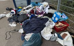 Altkleider liegen vor Altglascontainern