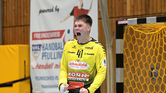 3. Liga, DHB, Handball, Maenner, Saison 2025/26 Erstes Punktspiel für den VfL, erste Gala-Vorstellung: Torhüter Felix Maar.