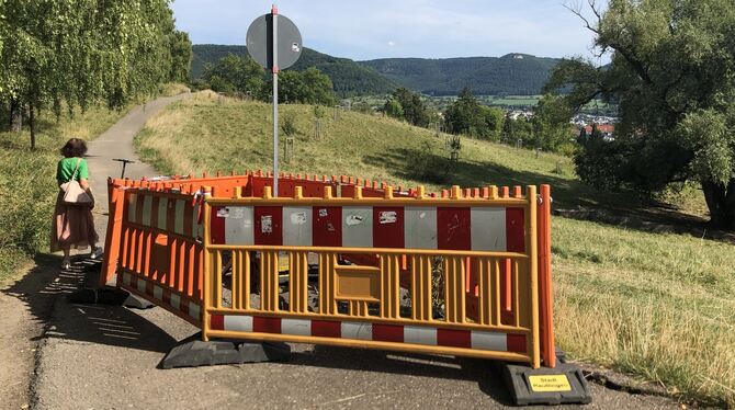 Die seit mehr als einem Jahr stehenden Absperrungen werden weitgehend ignoriert. Rechts und links sind Trampelpfade gut erkennba